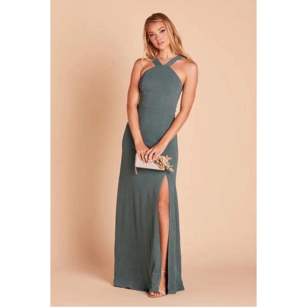 Birdy Grey Gene Halter Side Slit Crepe Sea Glass Green Dress Size S NWT